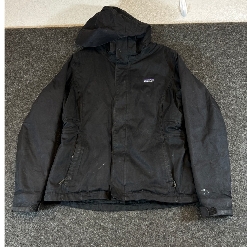 Patagonia Insulated Snowbelle Jacket Women Medium Black Full Zip Hooded Ski Snow